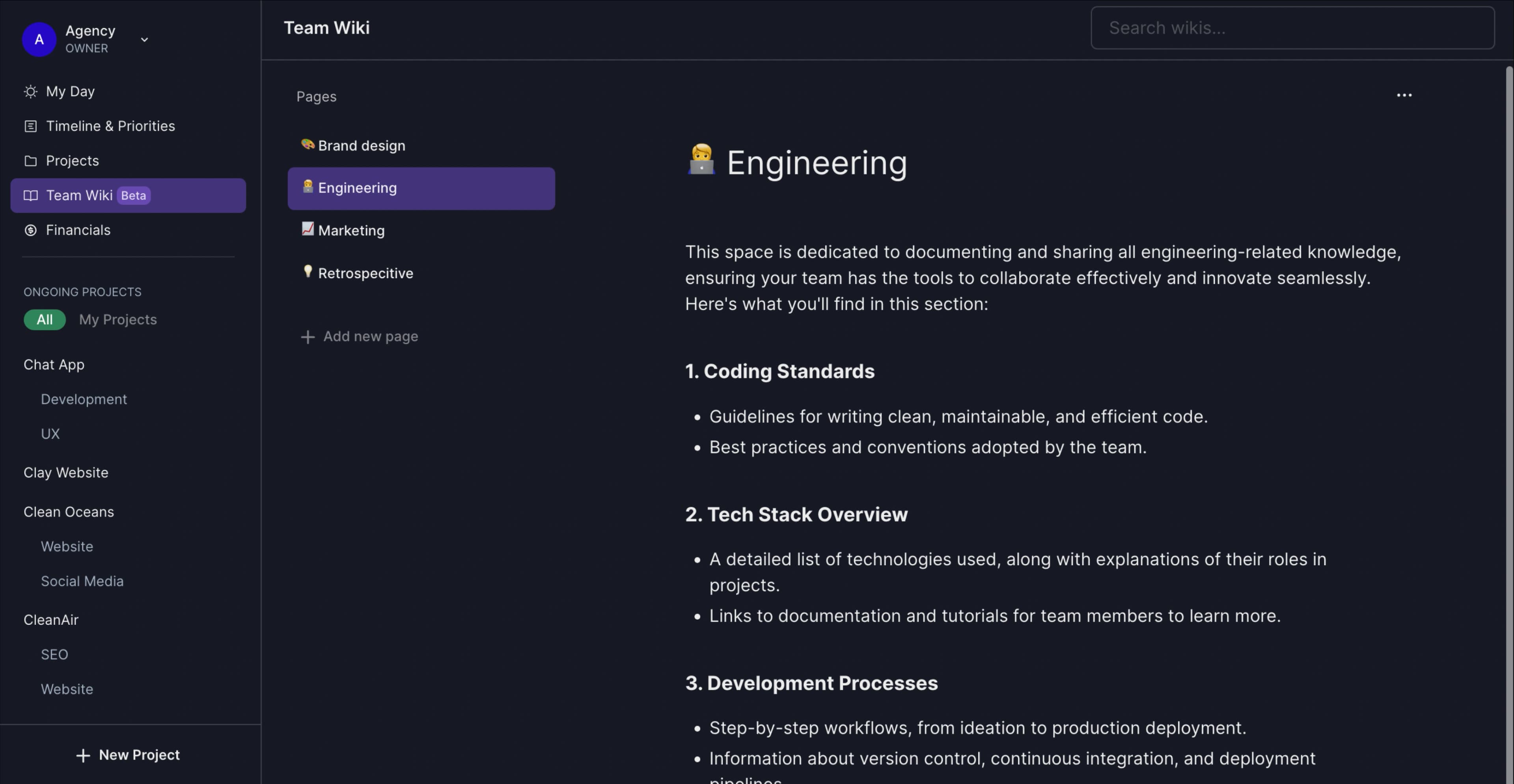 Team and project wiki